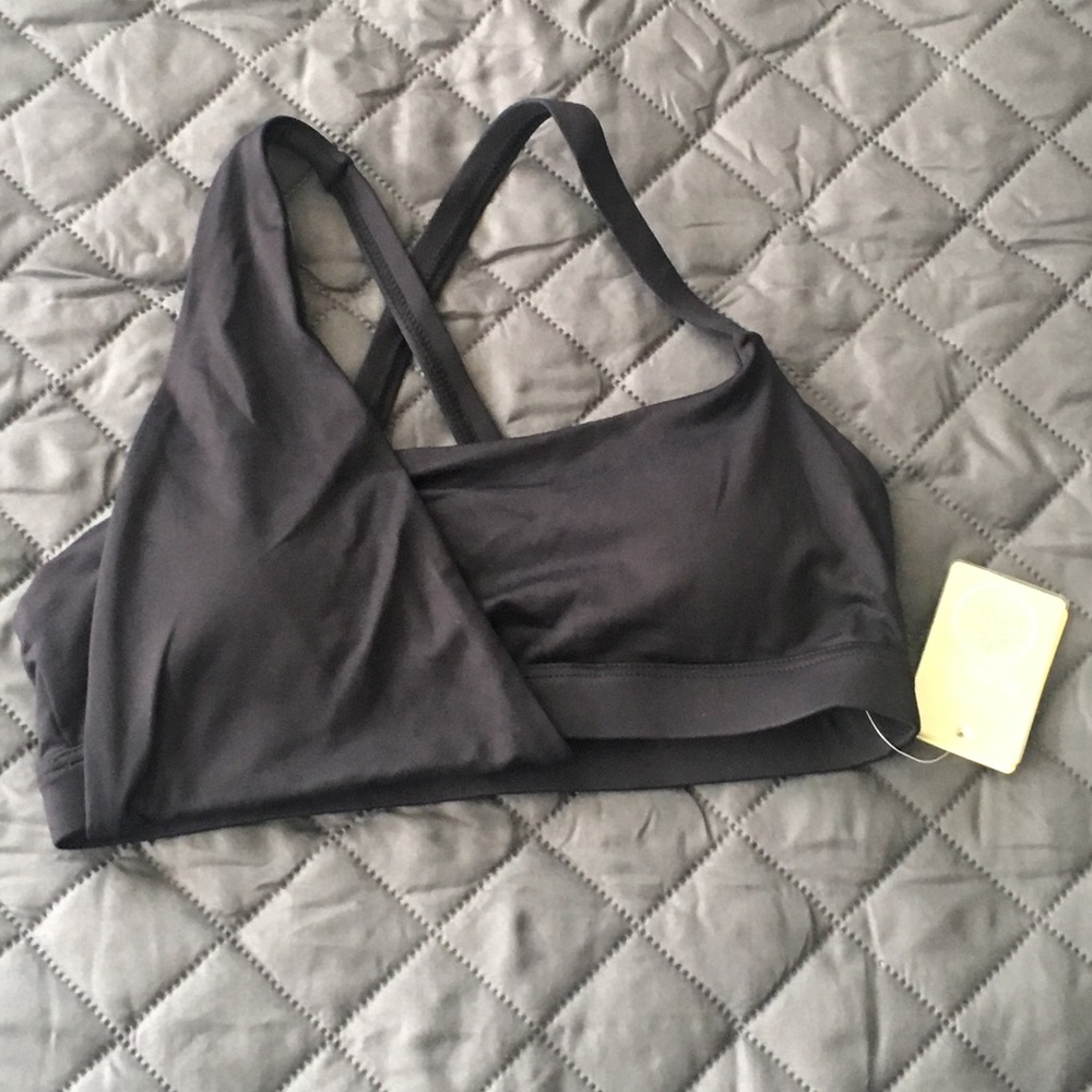 NWT  black faux wrap sports bra